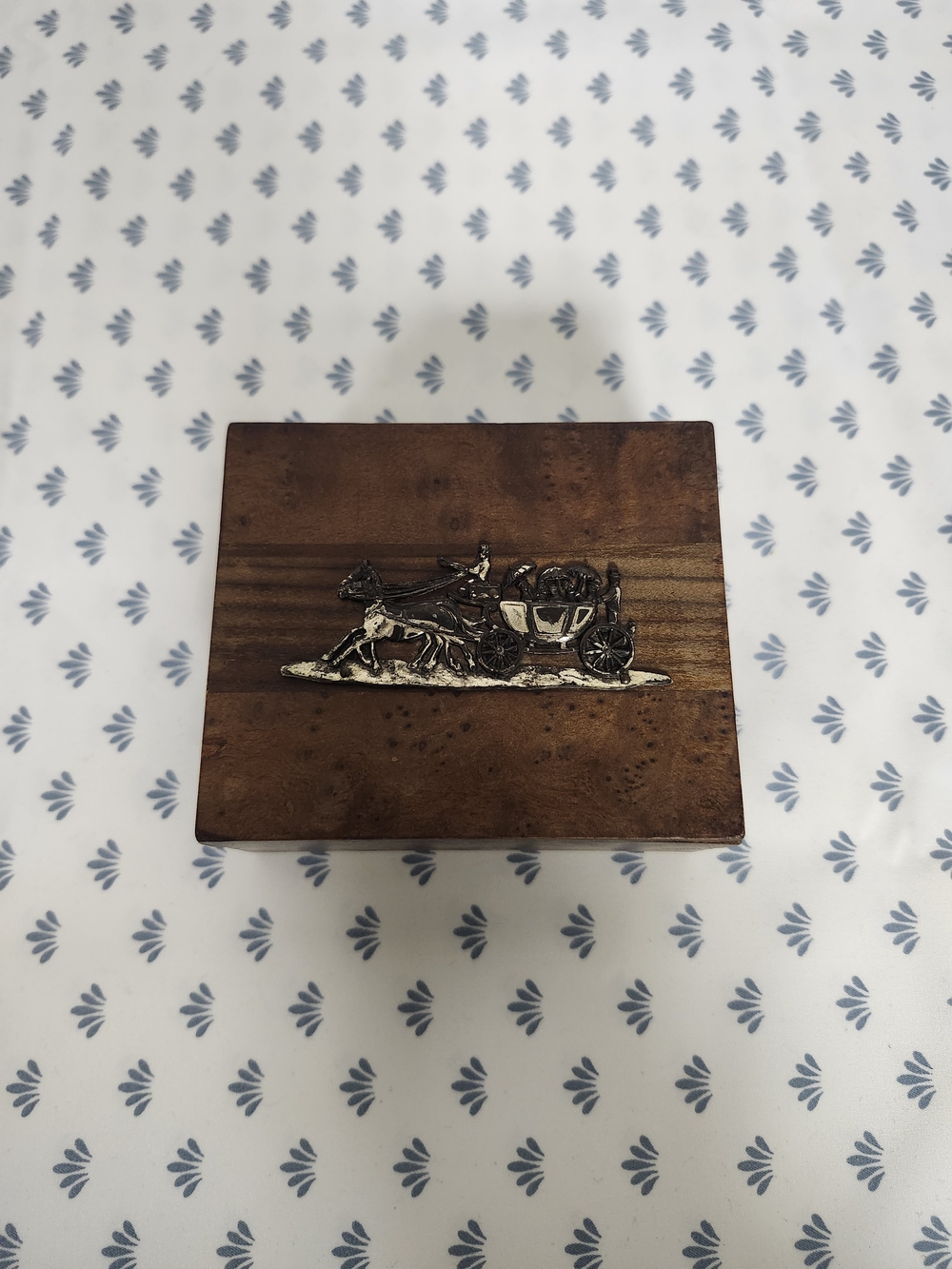 Wooden Decorative Trinket Box with Horse Carriage Accent